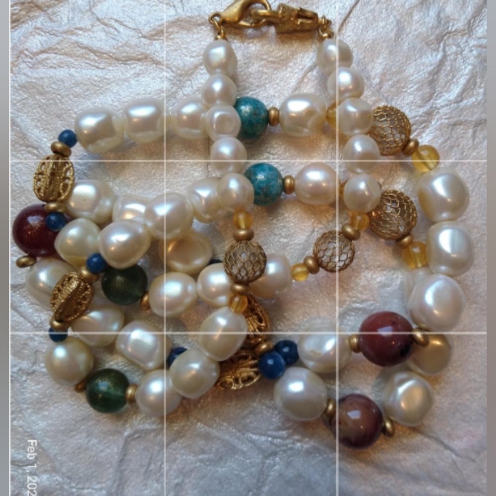 Baroque Style Faux Pearl Filigree Bead Necklace